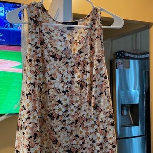 Floral sundress with white flowers, pink and black mixed in